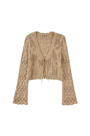 High quality women beige crochet sweater, trendy casual outerwear for all season and occasions