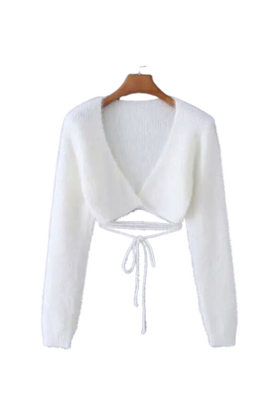 High quality women white fleece crop sweater, trendy casual outerwear for all season and occasions