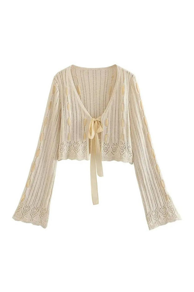 High quality women beige crochet sweater, trendy casual outerwear for all season and occasions
