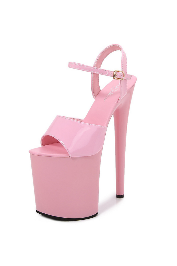 Women pink party exotic platform heels, super high heel with buckle fastening 