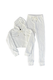 White 2 pieces lounge wear set, casual comfortable fleece outfit for all season 