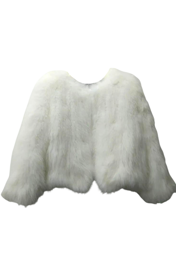 Women white one-size crop fur coat for winter, casual and all occasions wear 