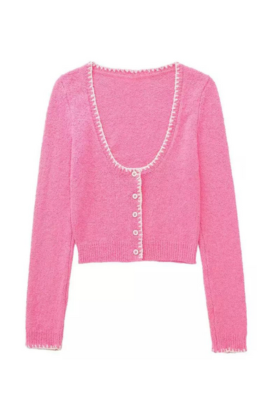 High quality women pink fleece sweater, trendy casual outerwear for all season and occasions