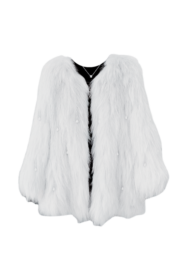 Women One-Size White Faux Fur Coat, Medium Thick Fur For Fall & Winter Wear