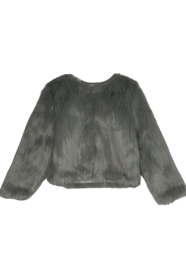 Women grey one-size crop fur coat for winter, casual and all occasions wear 