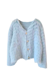 Women’s Baby Blue Ultra Soft Faux Fur Sweater. Trendy Casual One-Size Fits All Sweater For Everyday Wear And All Seasons. High Quality Fabric