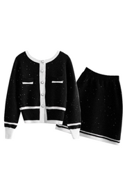 Women black One-Size fits all 2 pieces autumn and winter outfit, knitted casual set and for occasions 