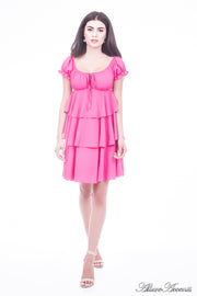 Women is wearing pink layers summer dress, casual mini sweetheart neck dress