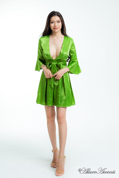 casual dress, satin mini dress, women satin dress, sexy party satin dress, green dress