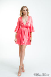 coral dress, satin mini dress, women satin dress, sexy party satin dress, sexy summer dress for women