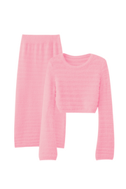 Women pink 2 pieces fall winter wear, one-size casual or outgoing set
