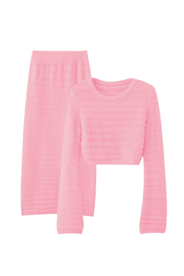 Women pink 2 pieces fall winter wear, one-size casual or outgoing set