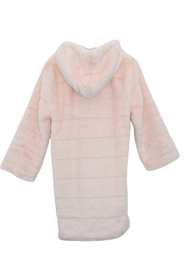 Women light pink hoody thick fleece long coat, winter outer casual or dress up coat