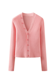 High quality one-size fits all women pink knitted sweater, trendy casual outerwear for all season and occasions