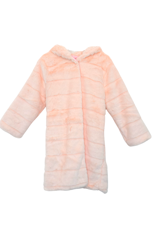 Women light pink hoody thick fleece long coat, winter outer casual or dress up coat